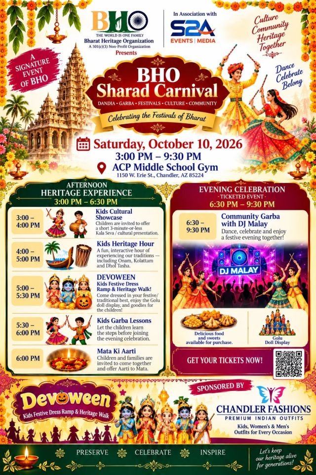 BHO Sharad Carnival 2026 – Garba, Dandiya & Indian Cultural Festival in Chandler
