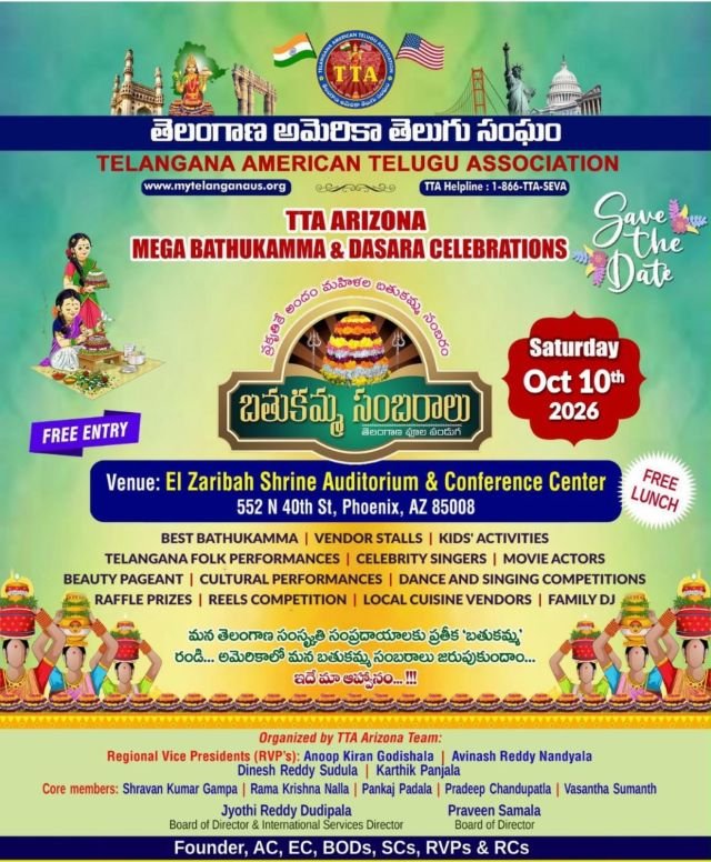 TTA Arizona Mega Bathukamma & Dasara Celebrations | Oct 10